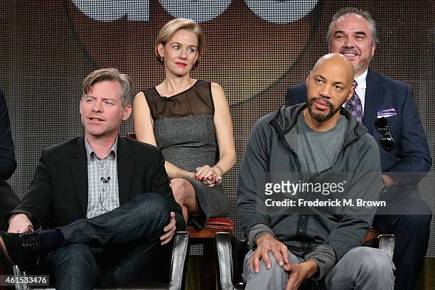 Actress Penelope Ann Miller, actor W. Earl Brown, Executive Producer Michael J. McDonald and Producer John Ridley speak onstage during the 'American...