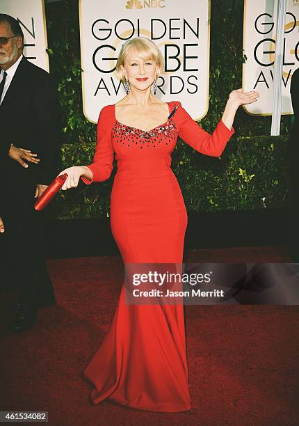Actress Helen Mirren attends the 72nd Annual Golden Globe Awards at The Beverly Hilton Hotel on January 11, 2015 in Beverly Hills, California.
