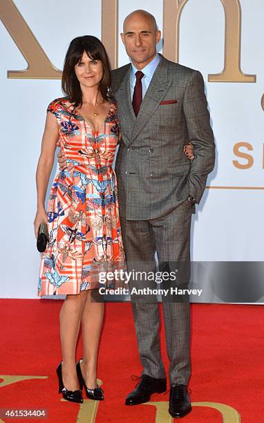 Liza Marshall and Mark Strong attend the World Premiere of "Kingsman: The Secret Service" at Odeon Leicester Square on January 14, 2015 in London,...