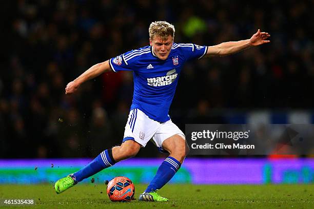 Jonathan Parr of Ipswich shoots at goal during the FA Cup third round replay match between Ipswich Town and Southampton at Portman Road on January...