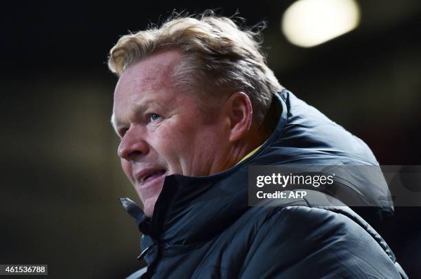 Southampton's Dutch manager Ronald Koeman looks on during the English FA Cup Third Round football match replay between Ipswich Town and Southampton...