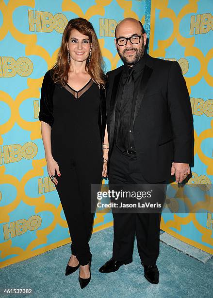 Actress Nia Vardalos and actor Ian Gomez attend HBO's post Golden Globe Awards party at The Beverly Hilton Hotel on January 11, 2015 in Beverly...