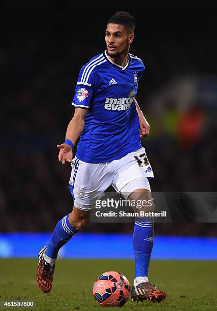 Kevin Bru of Ipswich Town in action during the FA Cup Third Round Replay match between Ipswich and Southampton at Portman Road on January 14, 2015 in...