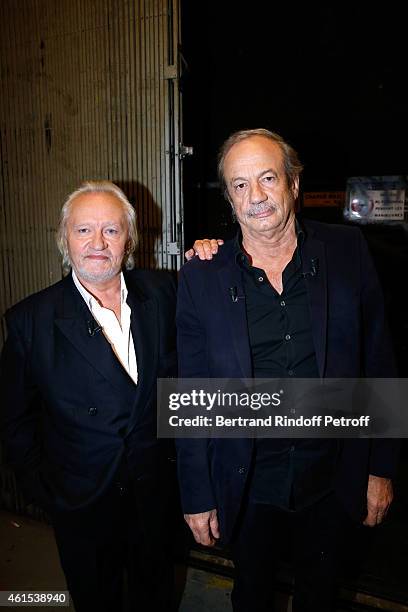 Actor Niels Arestrup and Main Guest of the show, actor Patrick Chesnais present the theater piece 'Le souper', performed at Theatre de la Madeleine',...