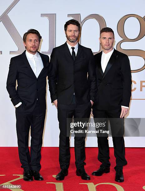 Mark Owen, Howard Donald and Gary Barlow of Take That attend the World Premiere of "Kingsman: The Secret Service" at Odeon Leicester Square on...