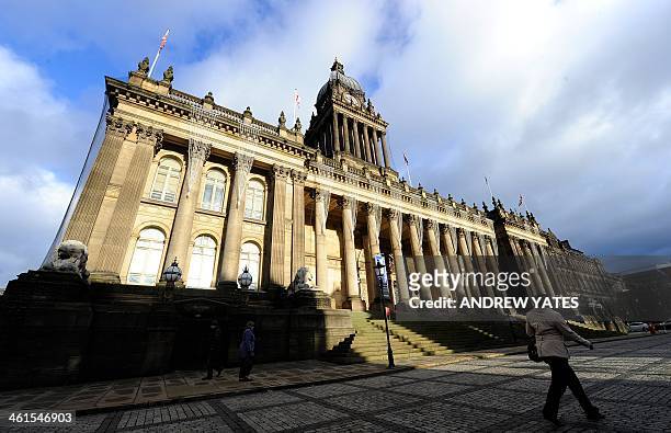 General view shows Leeds Town Hall in Leeds, northwest England, on January 9, 2014. Leeds Town Hall was constructed in the mid 19th century after a...