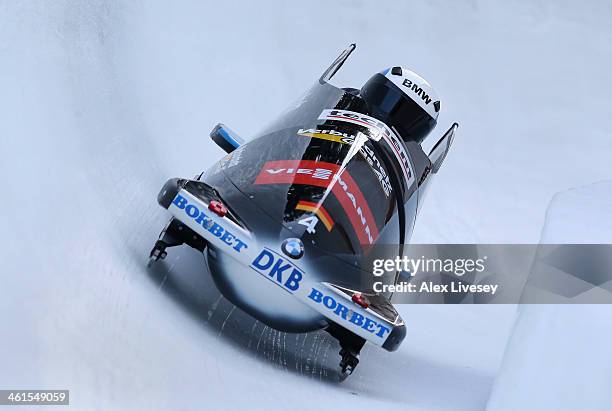 Anja Schneiderheinze and Stephanie Schneider of Germany during a training run for the Women's Bobsleigh event at the Viessmann FIBT Bob & Skeleton...