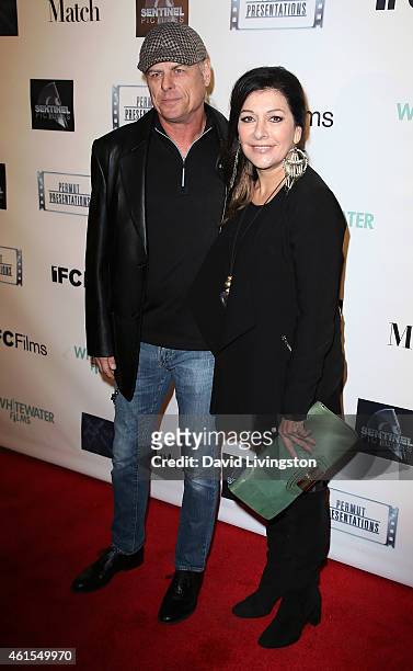 Actress Marina Sirtis and husband Michael Lamper attend the premiere of "Match" at the Laemmle Music Hall on January 14, 2015 in Beverly Hills,...