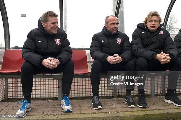 )coach Michel Jansen of FC Twente, ass.coach Alfred Schreuder of FC Twente, ass.traner Joeri Mulder of FC Twente during the friendly match between FC...