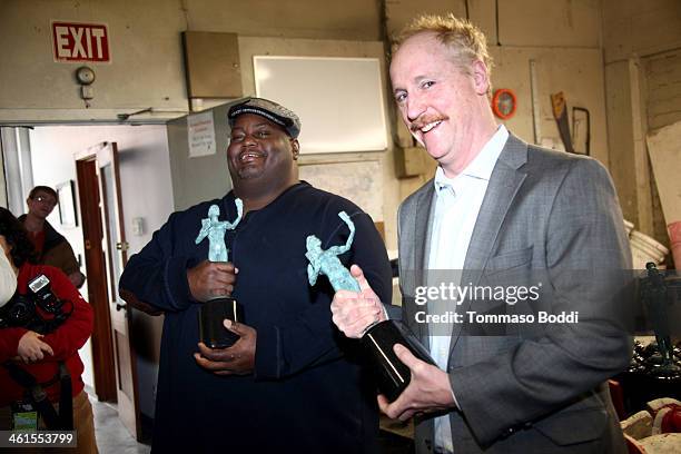 Actors Lavell Crawford and Matt Walsh attend the casting of the SAG Awards actor statuette held at American Fine Arts Foundry on January 9, 2014 in...