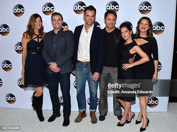 Actors Michelle Stafford, Billy Miller, Jason Thompson, William DeVry, Kelly Monoco and Nancy Lee Grahn arrive at the ABC TCA "Winter Press Tour...