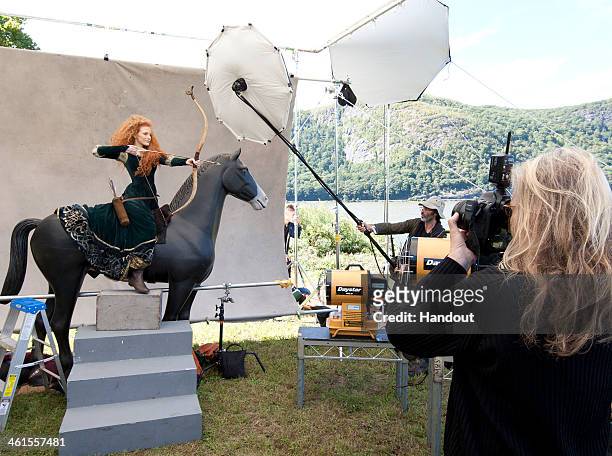 In this handout photo provided by Disney Parks, taken September 25, 2013 in Cold Spring, NY, Jessica Chastain poses for acclaimed photographer Annie...