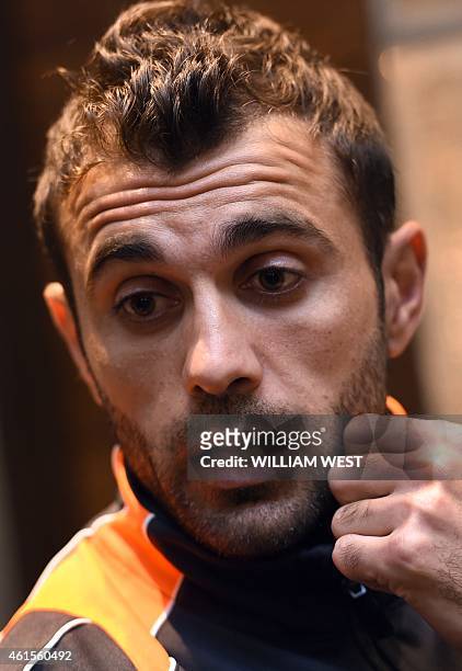Jordanian football player Ahmad Hayel speaks to AFP after Jordan's coach Ray Wilkins blasted Asian Cup organisers after a botched doping test made...