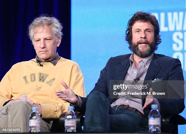 Andrew Steele, Co-Writer and Executive Producer, and Matt Piedmont, Director, Co-Writer and Executive Producer, speak onstage during the 'The Spoils...