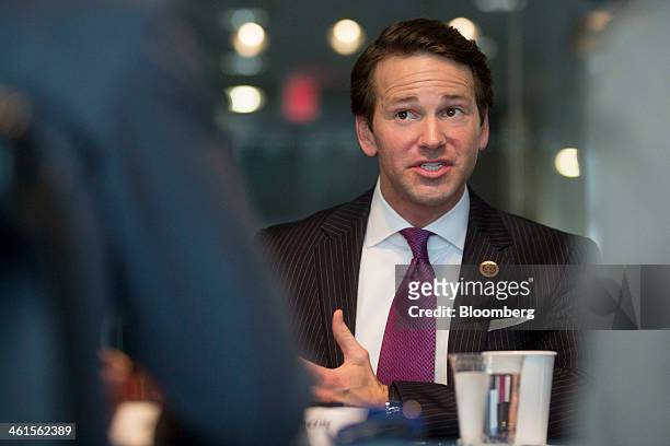 Representative Aaron Schock, a Republican from Illinois, speaks during an interview in Washington, D.C., U.S., on Thursday, Jan. 9, 2014. Republicans...