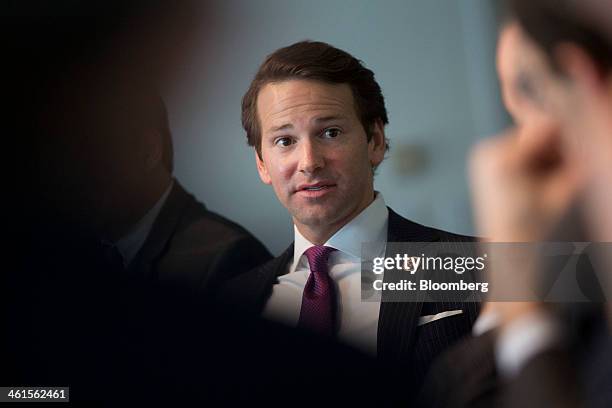 Representative Aaron Schock, a Republican from Illinois, speaks during an interview in Washington, D.C., U.S., on Thursday, Jan. 9, 2014. Republicans...