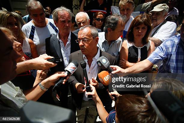 Jean-Michel Casa ambassador of France in Argentina talks to the press during a tribute to the 17 victims of this week's Islamists militant attacks in...