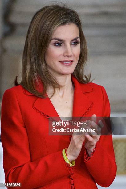 Queen Letizia of Spain attends the Investigation National Awards 2014 at the Royal Palace on January 15, 2015 in Madrid, Spain.