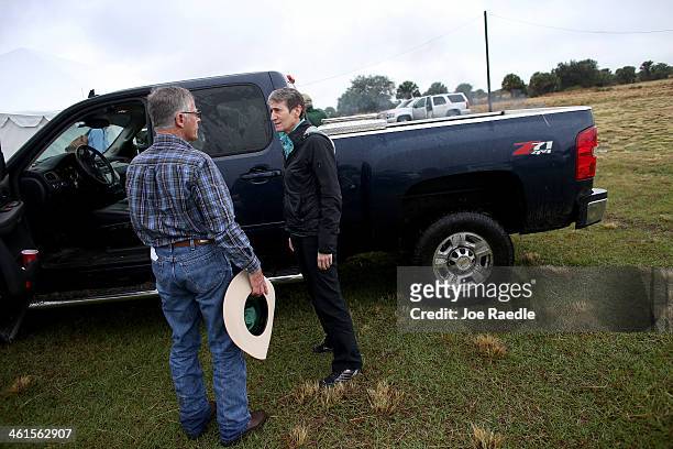 Secretary of the Interior Sally Jewell speaks with Lefty Durando, Owner, Durando Ranch, during a visit to meet with ranchers and private landowners...