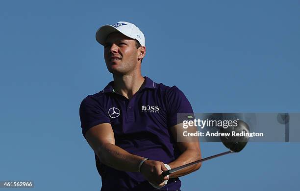 Martin Kaymer of Germany hits his tee-shot on the 16th hole during the first round of the Abu Dhabi HSBC Golf Championship at the Abu Dhabi Golf Cub...