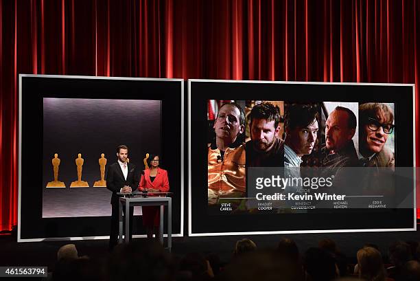 Actor Chris Pine and Academy President Cheryl Boone Isaacs announce the nominees for Best Actor in a Leading Role at the 87th Academy Awards...