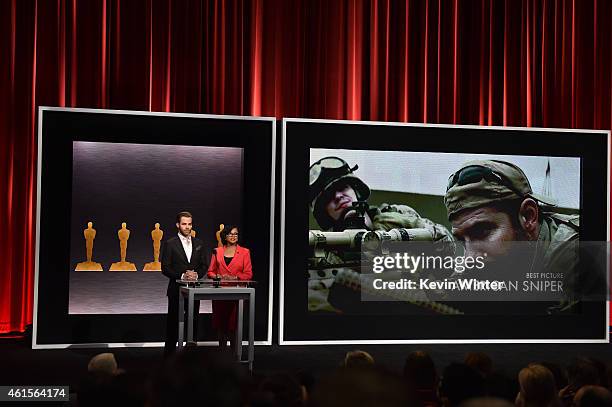 Actor Chris Pine and Academy President Cheryl Boone Isaacs announce the film 'American Sniper' as a nominee for Best Picture at the 87th Academy...