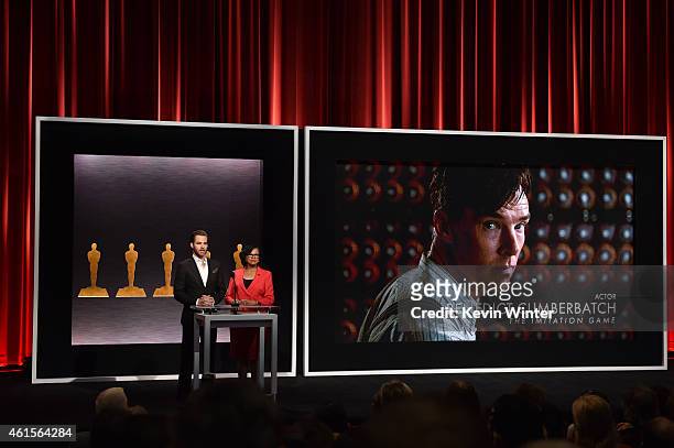 Actor Chris Pine and Academy President Cheryl Boone Isaacs announce Benedict Cumberbatch as a nominee for Best Actor in the film 'The Imitation Game'...