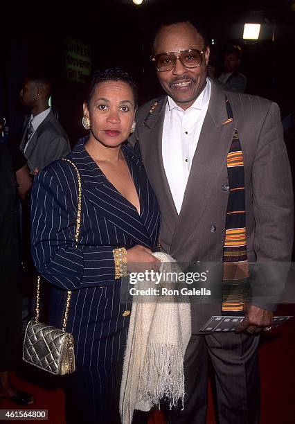 Actor Roger E. Mosely and girlfriend Toni Laudermick attend "A Thin Line Between Love and Hate" Hollywood Premiere on April 2, 1996 at the Mann's...