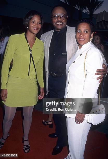 Actor Roger E. Mosley, longtime girlfriend Toni Laudermick and daughter attend the "Hoodlum" Los Angeles Premiere on August 25, 1997 at the Magic...