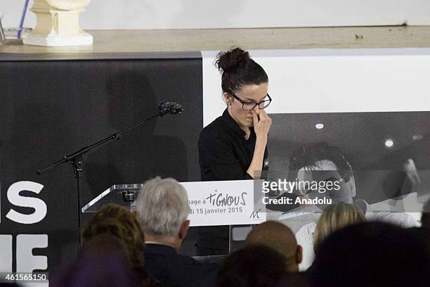 Cartoonist Corinne Rey, known as Coco attends the funeral of Bernard 'Tignous' Verlhac one of the French satirical weekly Charlie Hebdo's...