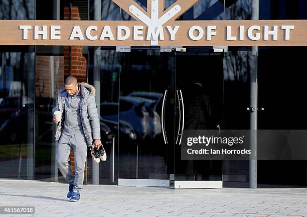 Jermaine Defoe leaves the Academy of Light on January 15, 2015 in Sunderland, England.