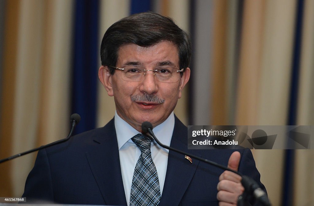 Turkish PM Davutoglu attends a summit in Brussels