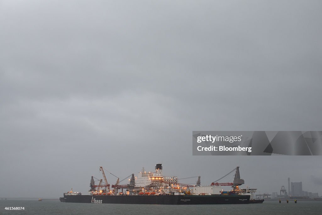 Allseas Group SA's Pieter Schelte Sits Moored At Port Of Rotterdam