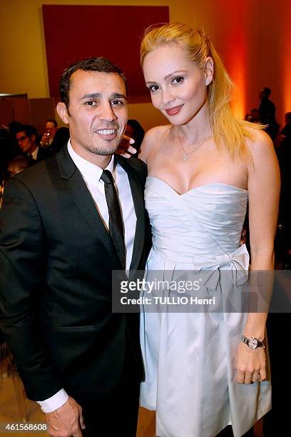 Brahim Asloum and Beatrice Rosen at the evening gala for the Foundation Claude Pompidou on december 16, 2014 in Paris, France.