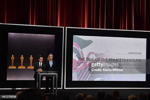 Directors J.J. Abrams and Alfonso Cuaron announce the film 'The Tale of the Princess Kaguya' as a nominee for Best Animated Feature Film during the...