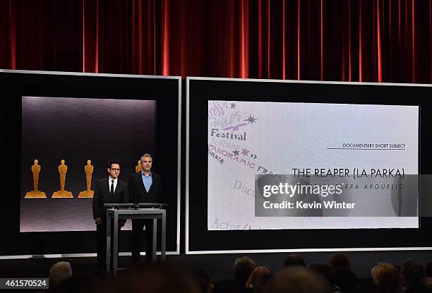 Directors J.J. Abrams and Alfonso Cuaron announce the film 'The Reaper ' as a nominee for Best Documentary Short Subject during the 87th Academy...