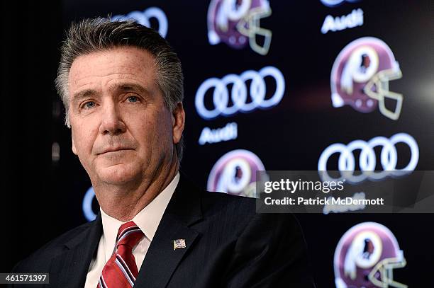 Washington Redskins Executive Vice President and General Manager Bruce Allen speaks as Jay Gruden is introduced as the new head coach of the...