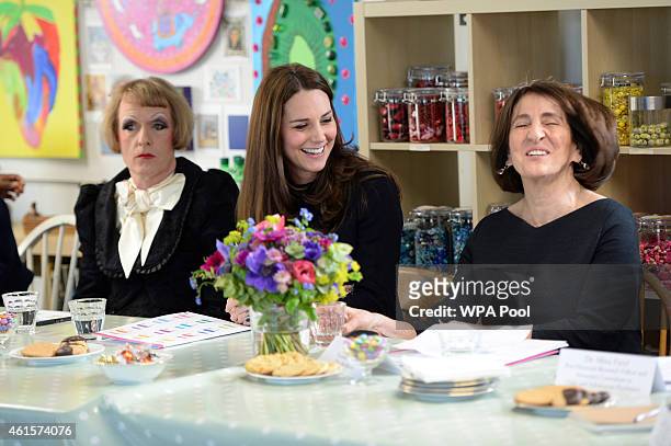 Catherine, Duchess of Cambridge and Grayson Perry visit Barlby Primary School on January 15, 2015 in London, England. The Duchess of Cambridge is...