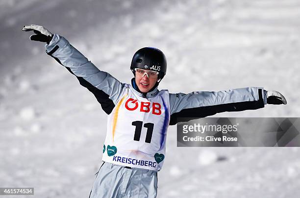 Laura Peel of Australia celebrates victory in the Women's Aerials Final of the FIS Freestyle Ski and Snowboard World Championship 2015 on January 15,...