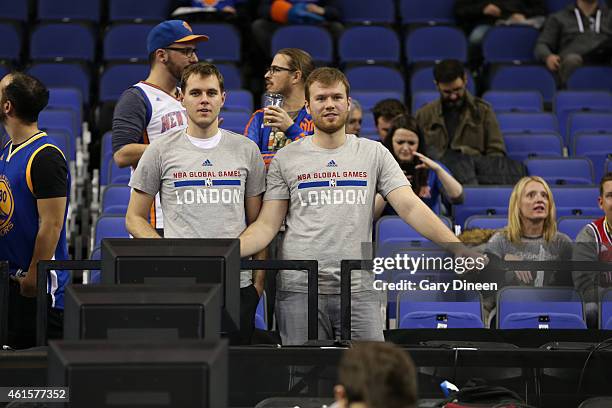 Fans take in the game of the New York Knicks against the Milwaukee Bucks as part of the 2015 Global Games on January 15, 2015 at The O2 Arena in...