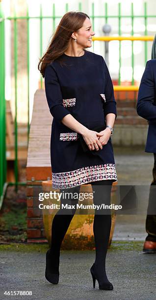 Catherine, Duchess of Cambridge arrives to officially name the Clore Art Room at Barlby Primary School on January 15, 2015 in London, England.