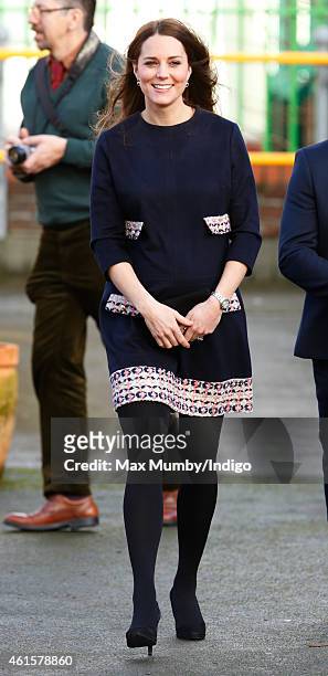 Catherine, Duchess of Cambridge arrives to officially name the Clore Art Room at Barlby Primary School on January 15, 2015 in London, England.