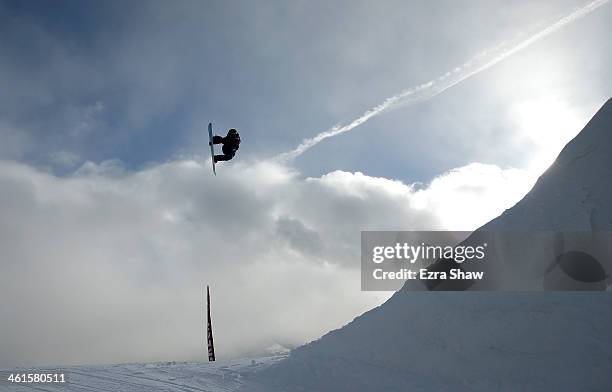 Kjersti Buaas of Norway takes her first run during the ladies' snowboard slopestyle qualifications for the US Snowboarding Grand Prix on January 9,...