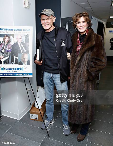 Democratic strategist/ author James Carville and Republican strategist/ author Mary Matalin visit the SiriusXM Studios on January 09, 2014 in New...