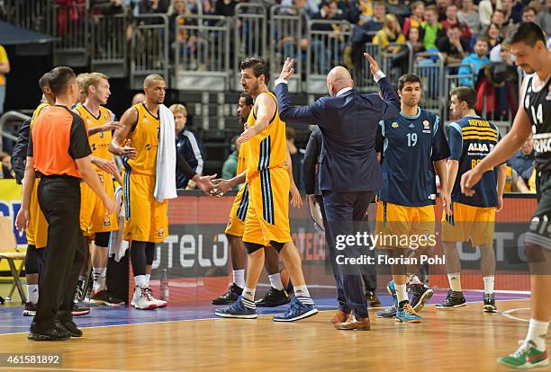 Coach Sasa Obradovic of Alba Berlin gestures during the game between Alba Berlin and Real Madrid on January 15, 2015 in Berlin, Germany.