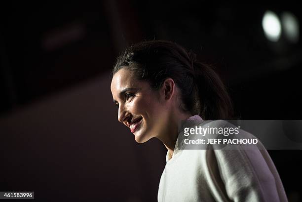 French actress and director Isabelle Vitari poses during a photocall at the 18th international comedy film festival of L'Alpe d'Huez on January 15,...