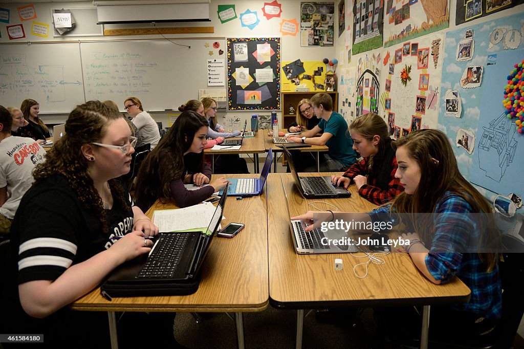 Monarch High School students on computers