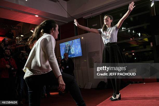 French actress and director Isabelle Vitari and French actress and director Vanessa Guide pose during a photocall at the 18th international comedy...