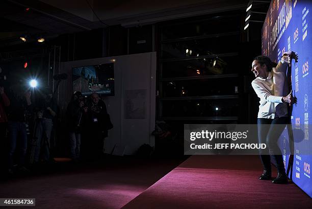 French actress and director Isabelle Vitari poses during a photocall at the 18th international comedy film festival of L'Alpe d'Huez on January 15,...