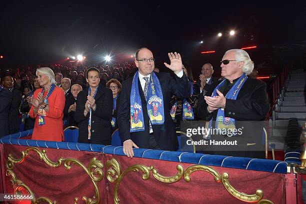 Princess Stephanie of Monaco, Prince Albert II of Monaco and Yves Piaget attend the opening ceremony of the 39th International Circus Festival of...